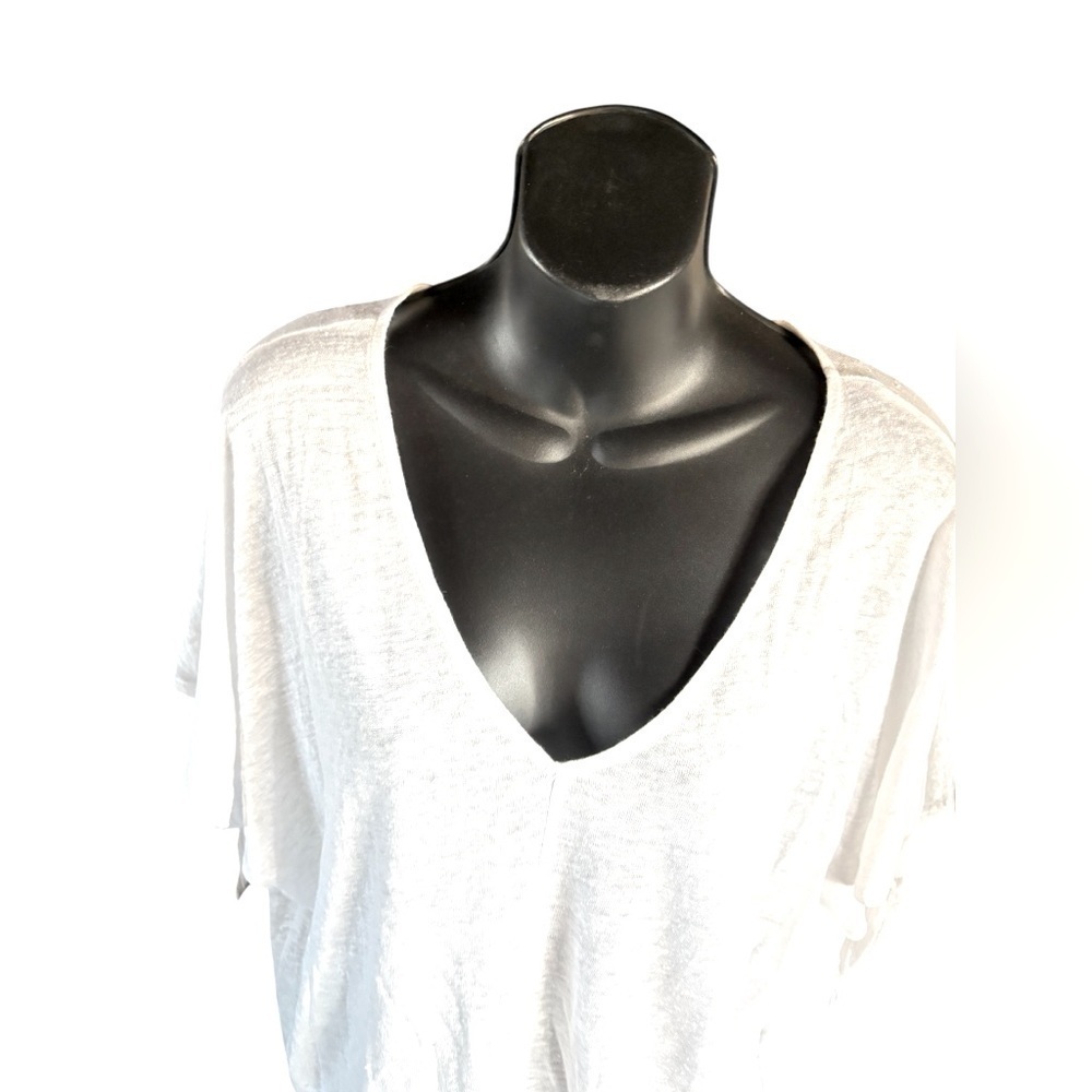 H&M women’s linen V neck lightweight beachy top ties at sleeve sz small preloved - Picture 3 of 6